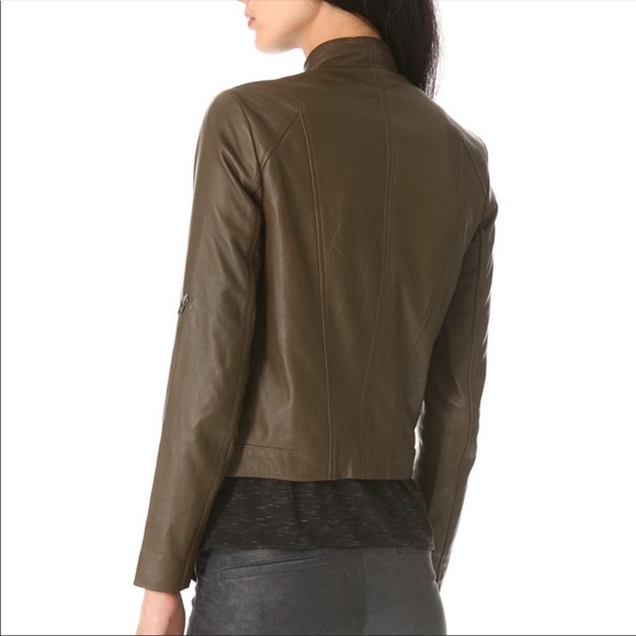 Olive Green Helmut Lang Leather Jacket, large - Picture 3 of 12
